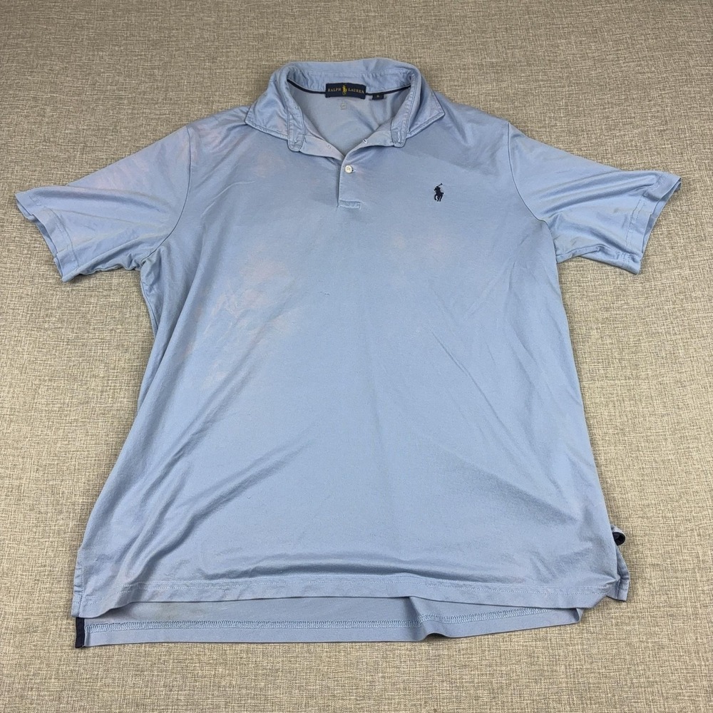 Ralph Lauren‎ Polo Shirt Mens XL Blue Cotton Polyester Short Sleeve Pony Logo